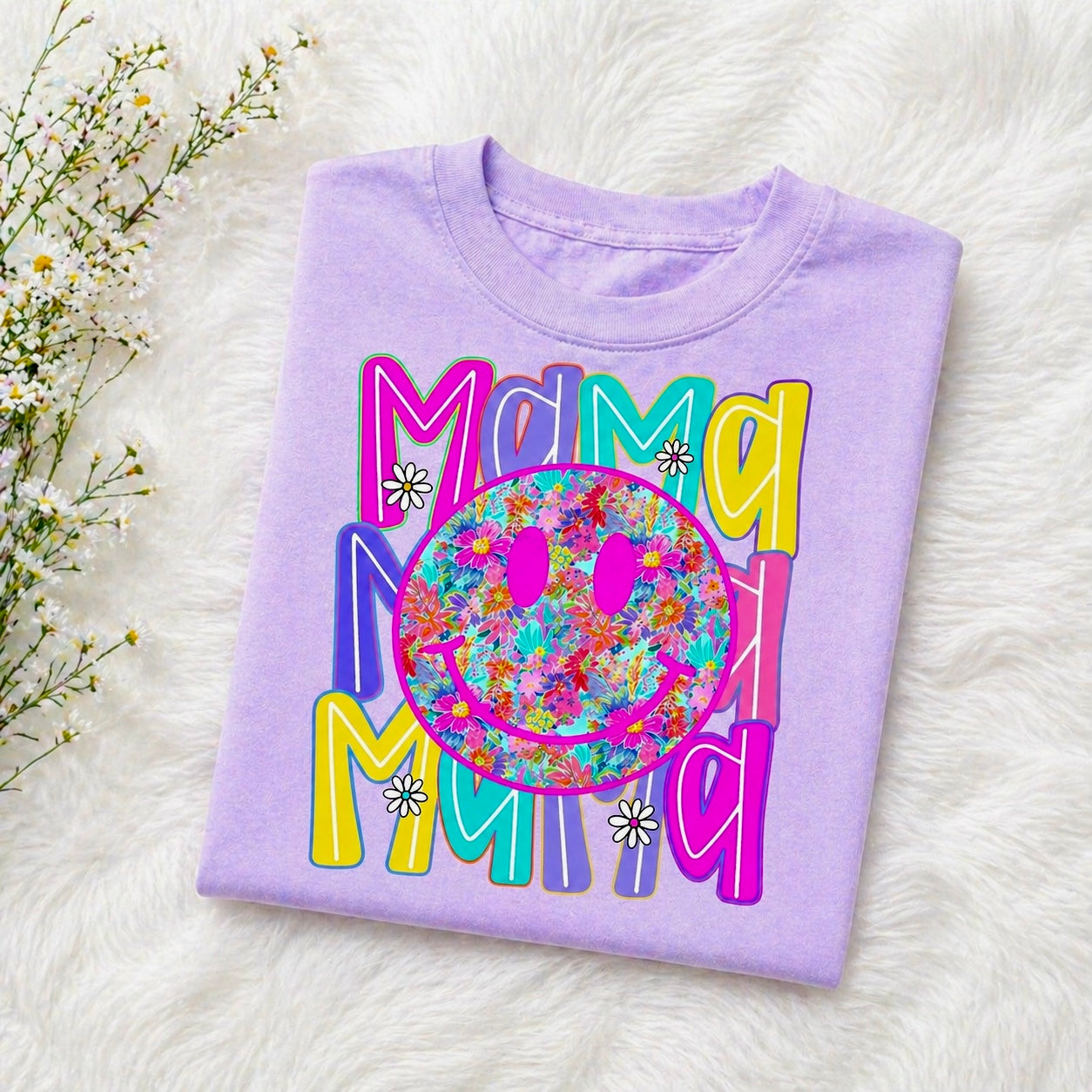 Bright Floral Happy Face Mama Tee