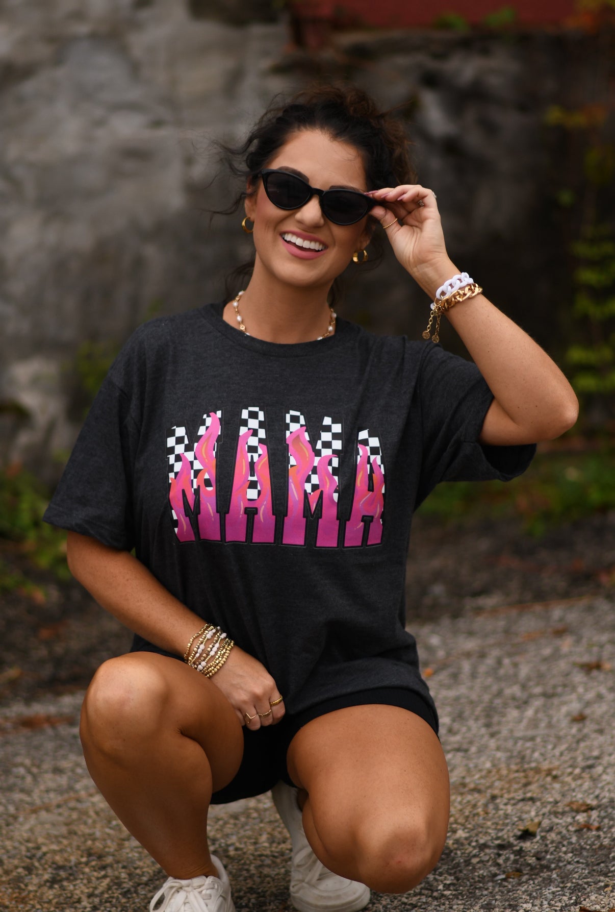 Mama Checkered Flames Tee