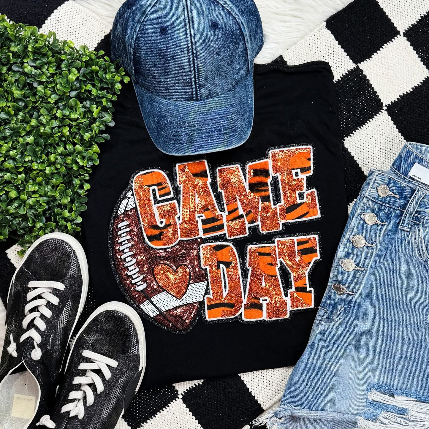 Orange Football Tiger Stripe & Leopard Sequin Patch