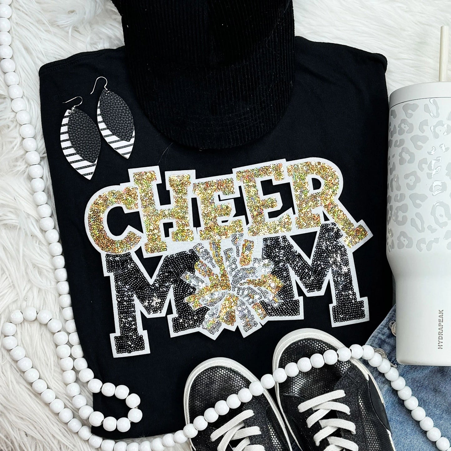 Cheer Mom Sequin Patch Tee | Multiple Team Colors