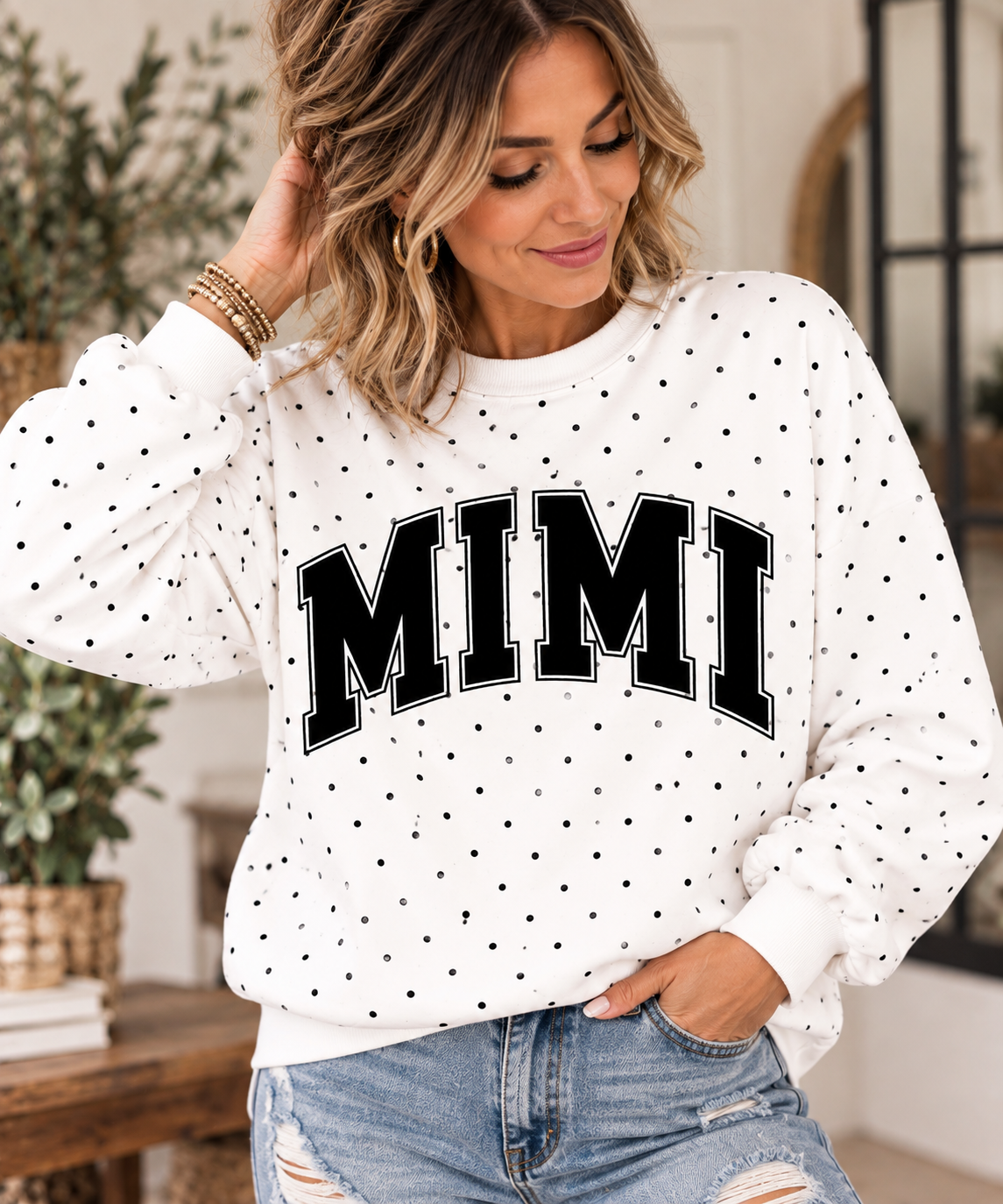 PREORDER | Custom Polka Dot Sweatshirt โ Personalized Varsity Crewneck