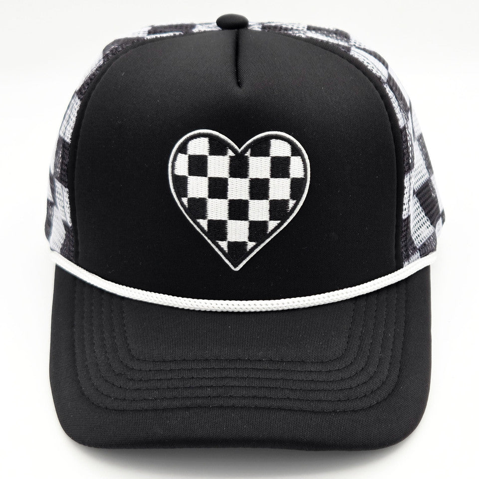 Checkered Heart Checkered Foam Trucker Hat