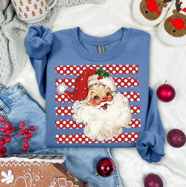 Retro Polka Dot Vintage Santa Sweatshirt | Christmas Crewneck