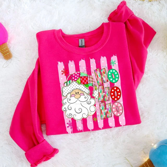 Pink Ho Ho Ho Santa Sweatshirt | Colorful Christmas Crewneck