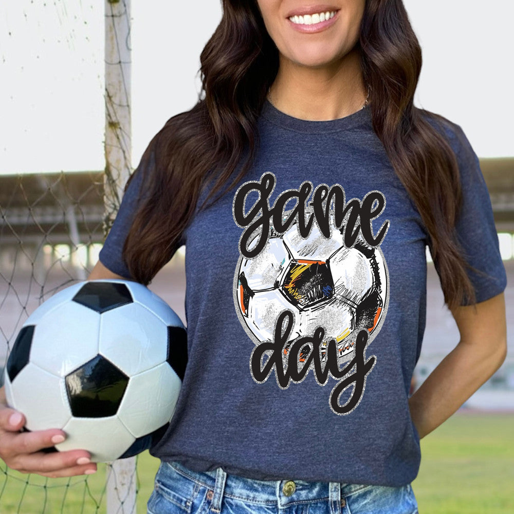 Faux Glitter Soccer Game Day Tee