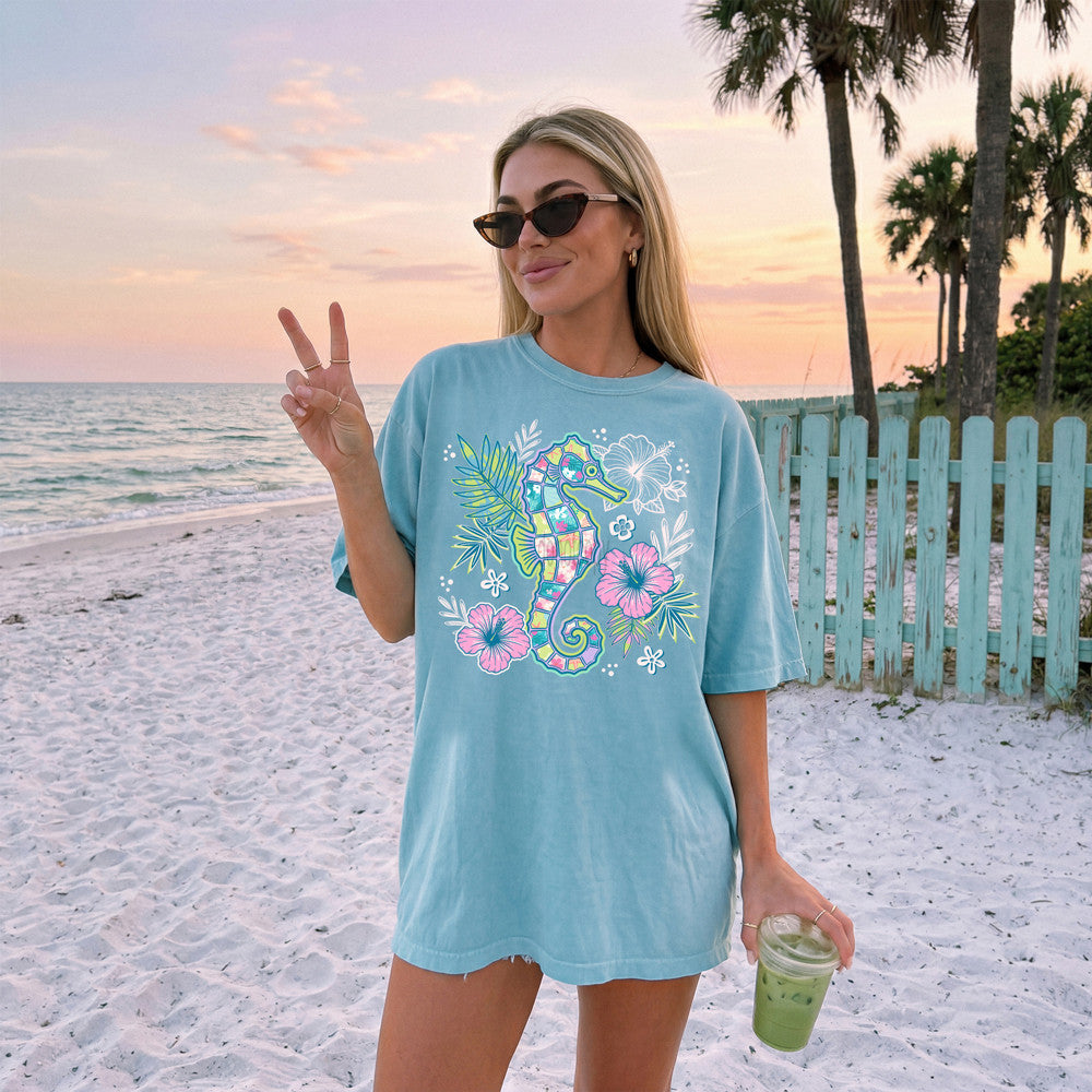 Preppy Floral Seahorse Tee