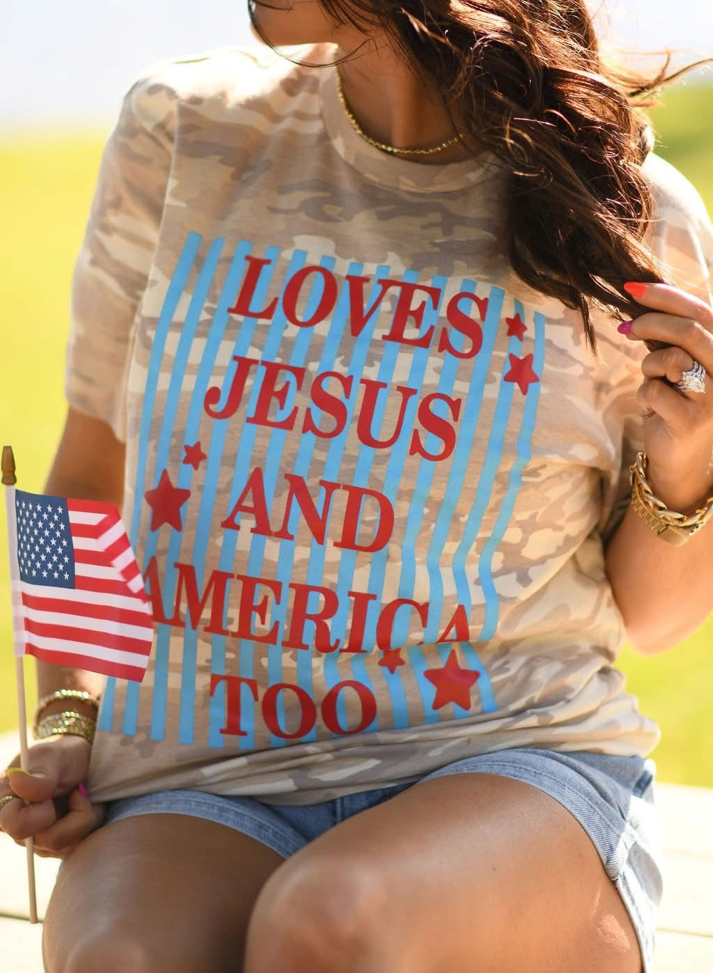 Loves Jesus And America Too Camo Tee