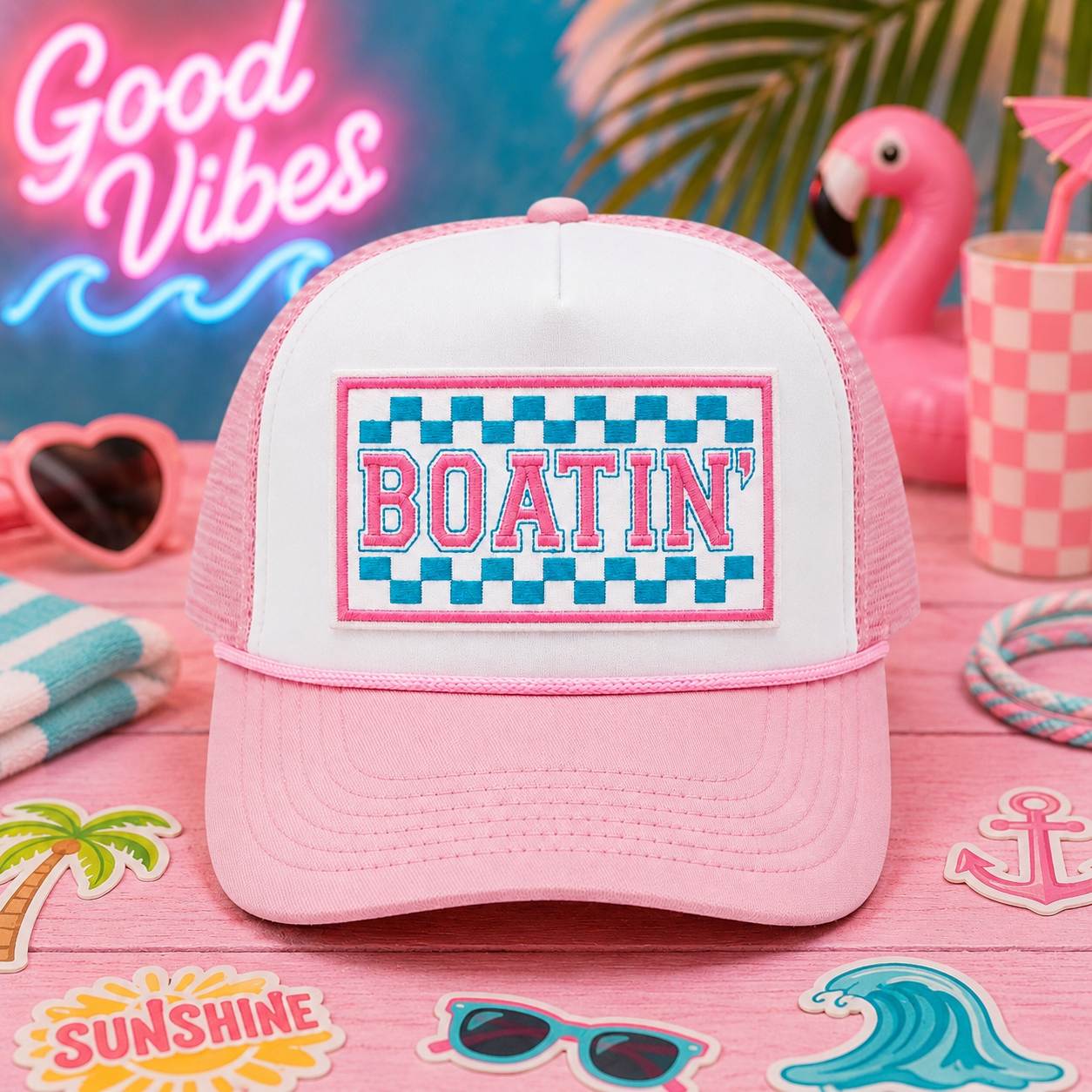 BOATIN’ Embroidered Patch Trucker Hat