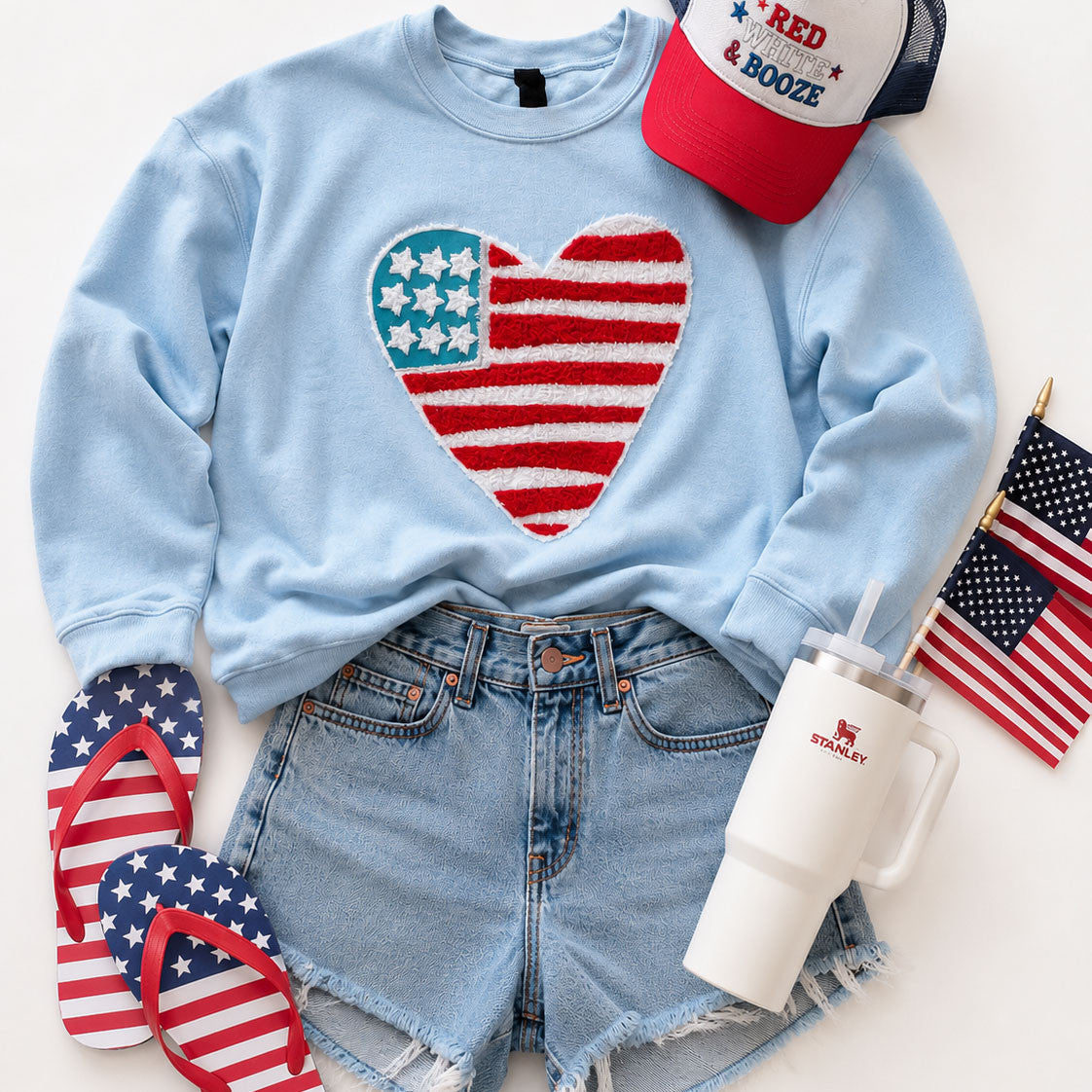 American Flag Heart Fluffy Sweatshirt | Patriotic Chenille Pullover