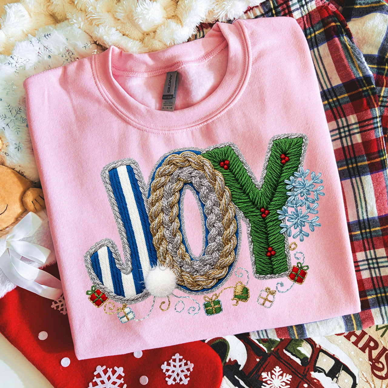 Faux Yarn Patterned Joy Sweatshirt