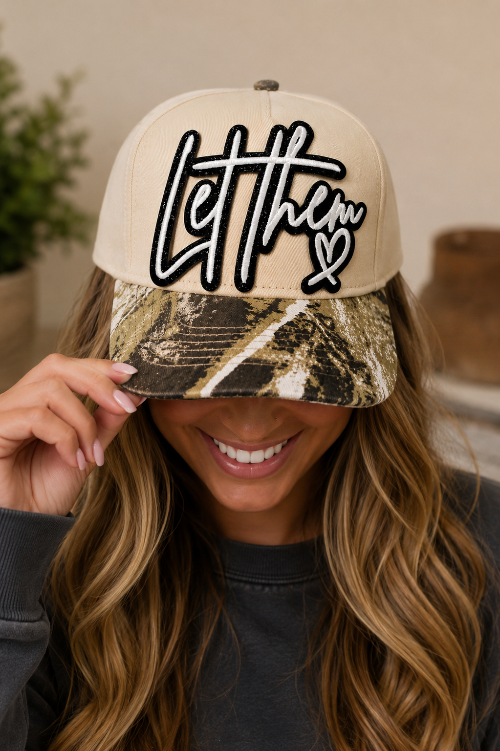 Let Them Real Embroidered Glitter Patch Camo Trucker Hat