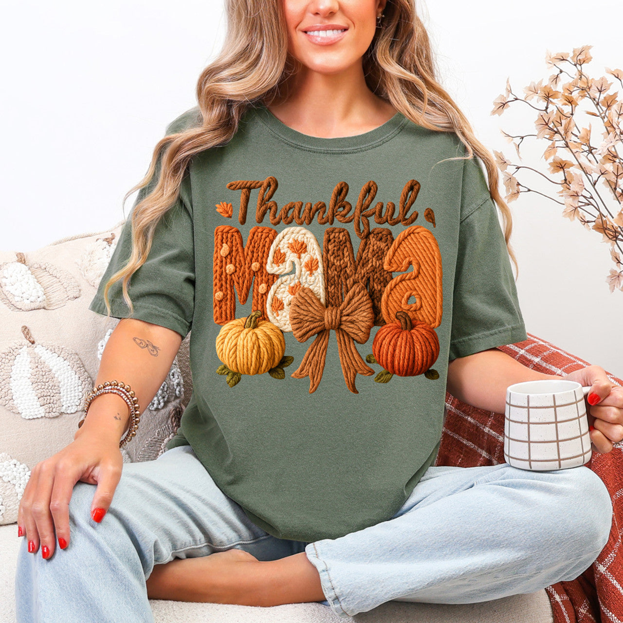 Faux Yarn Thankful Mama Tee