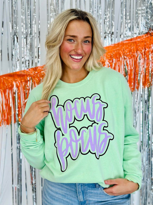 HOCUS POCUS DOUBLE CURSIVE PUFF/GLITTER SWEATSHIRT