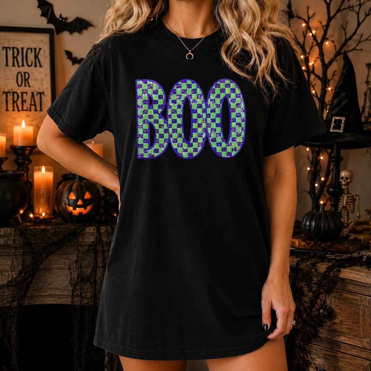 Purple and Green BOO Patch Crewneck/Tee
