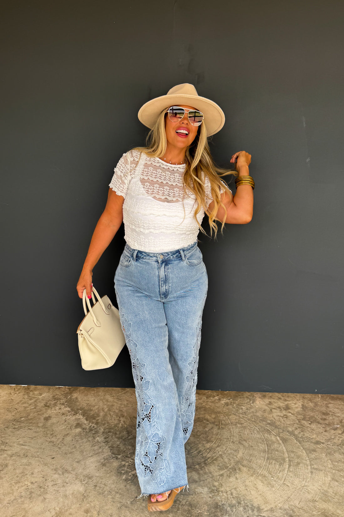 {RESTOCKED} 2ND CUT PREORDER- FLORAL LACE CHARM WIDE LEG JEAN