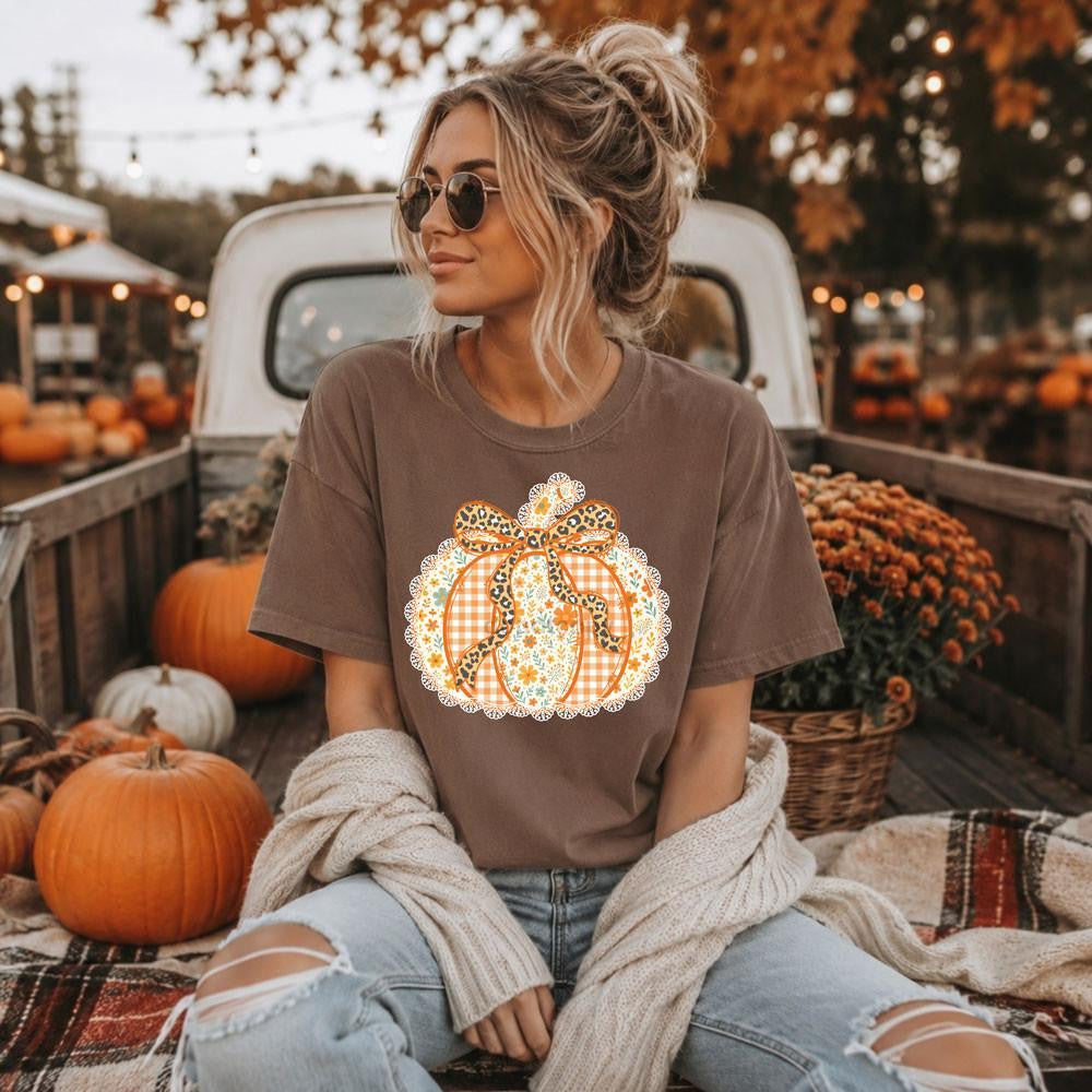 Preppy Floral Fall Pumpkin Tee
