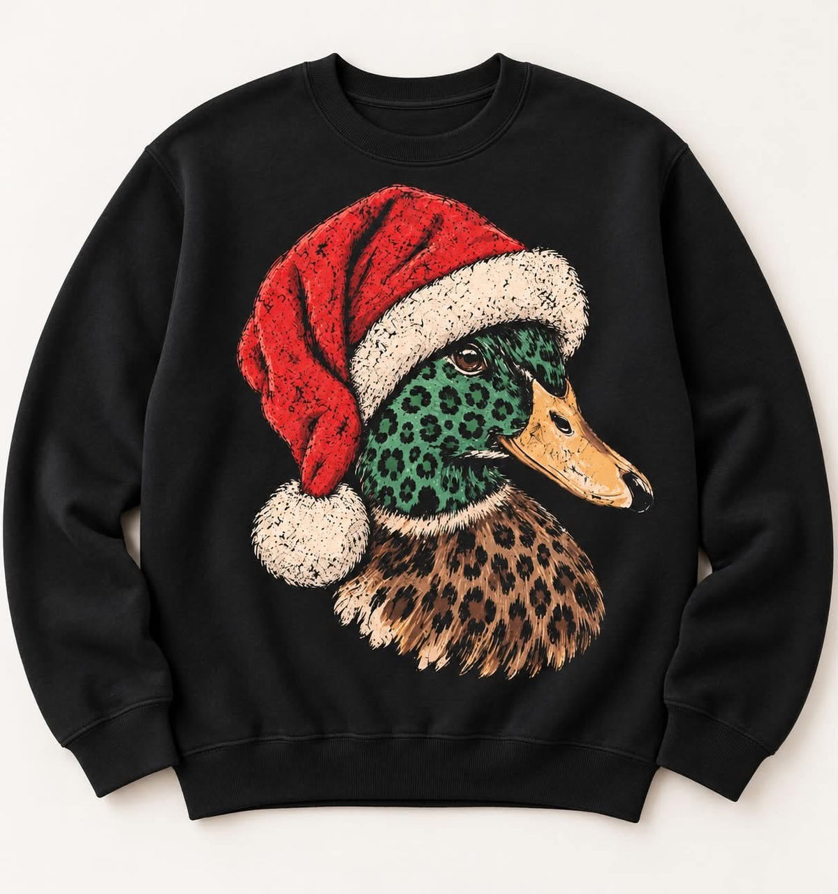 Leopard Santa Duck Christmas Fleece Sweatshirt