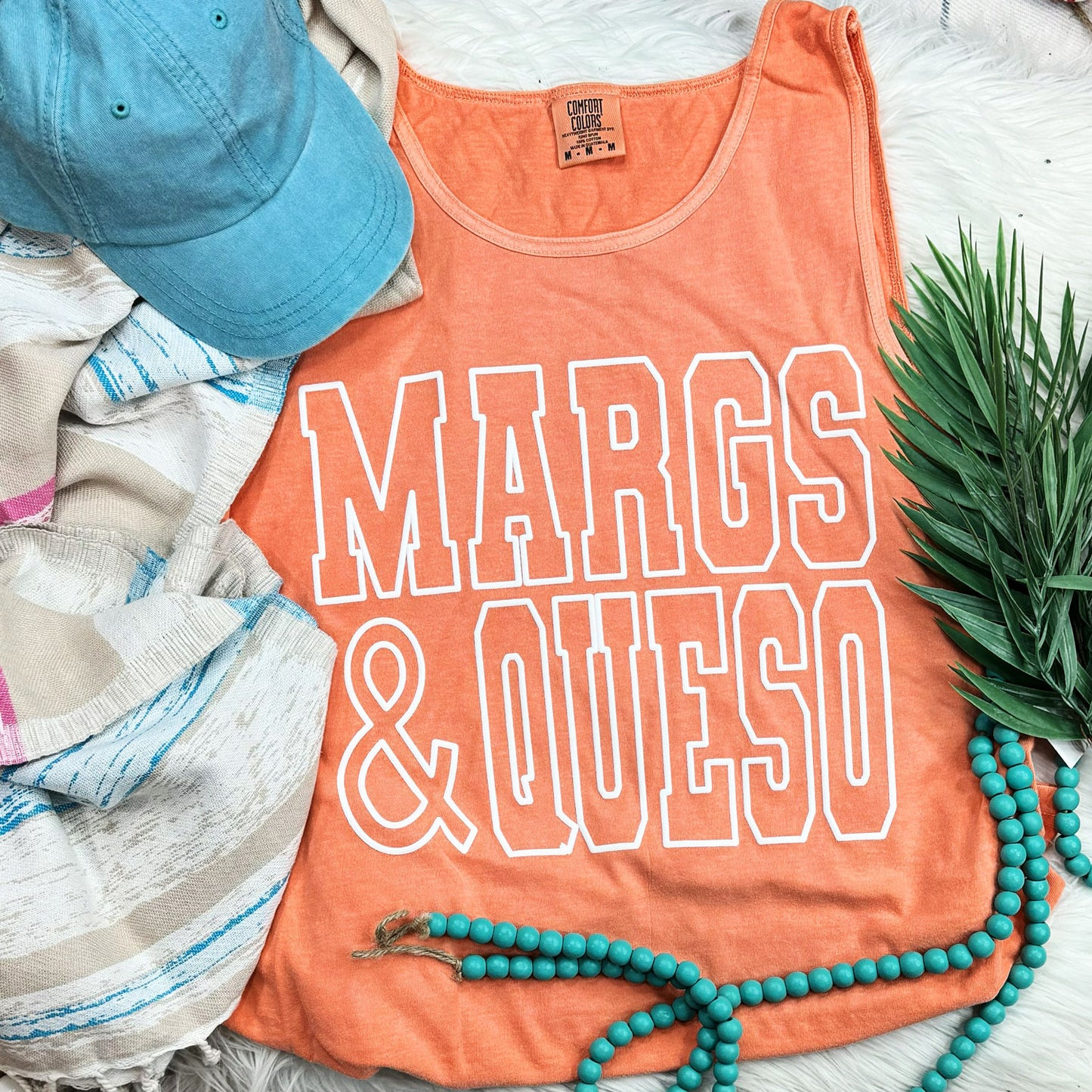 Margs & Queso Puff Tank | Comfort Colors Summer Graphic Tank