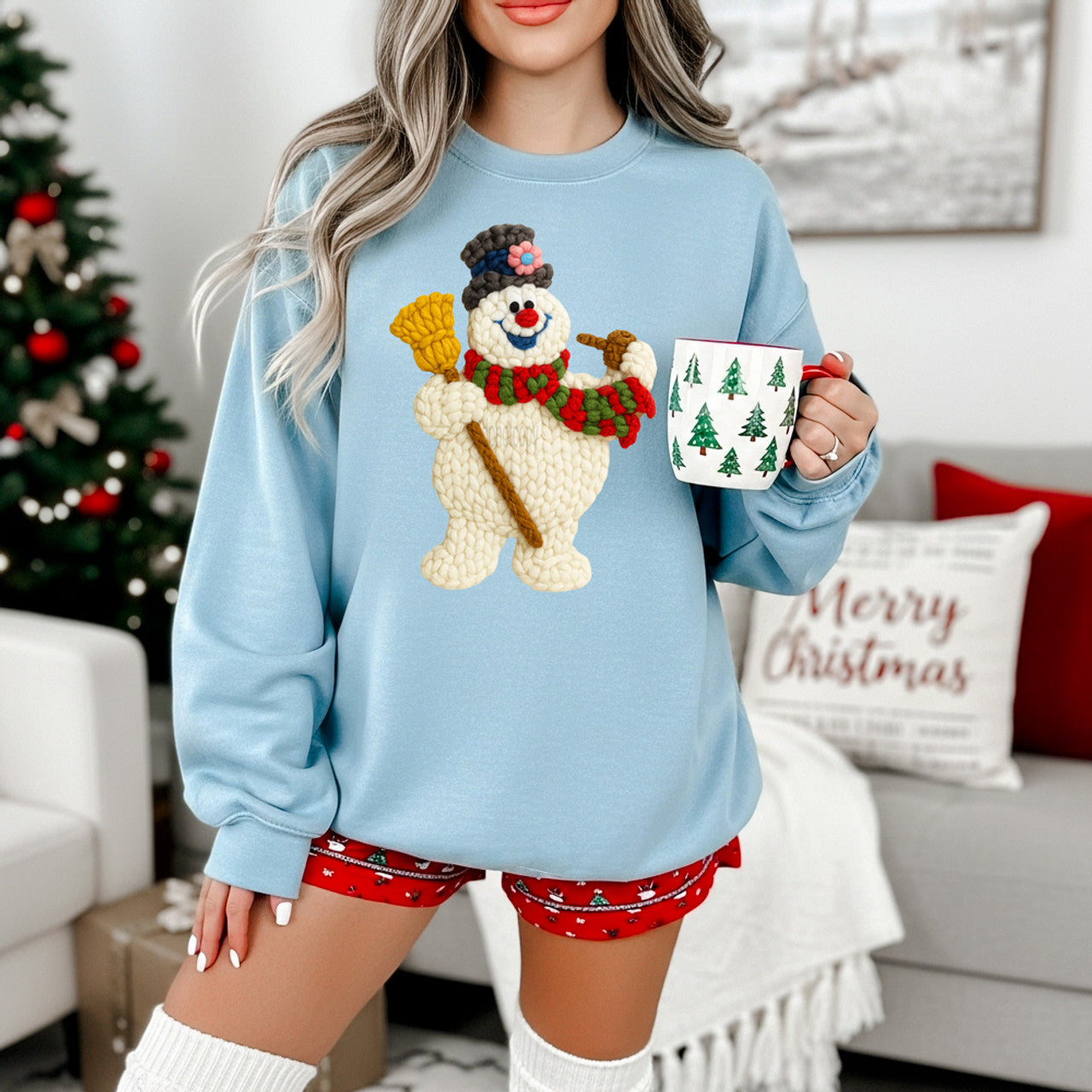 Faux Yarn Snowman With Top Hat Sweatshirt
