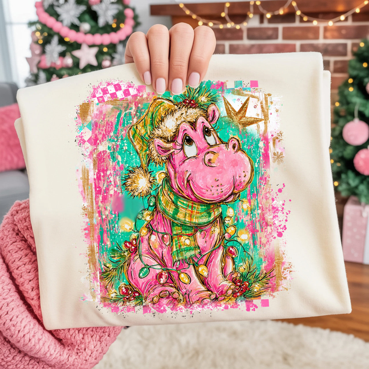 Preppy Christmas Hippo Tee