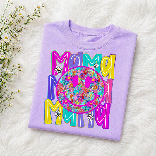 Bright Floral Happy Face Mama Tee