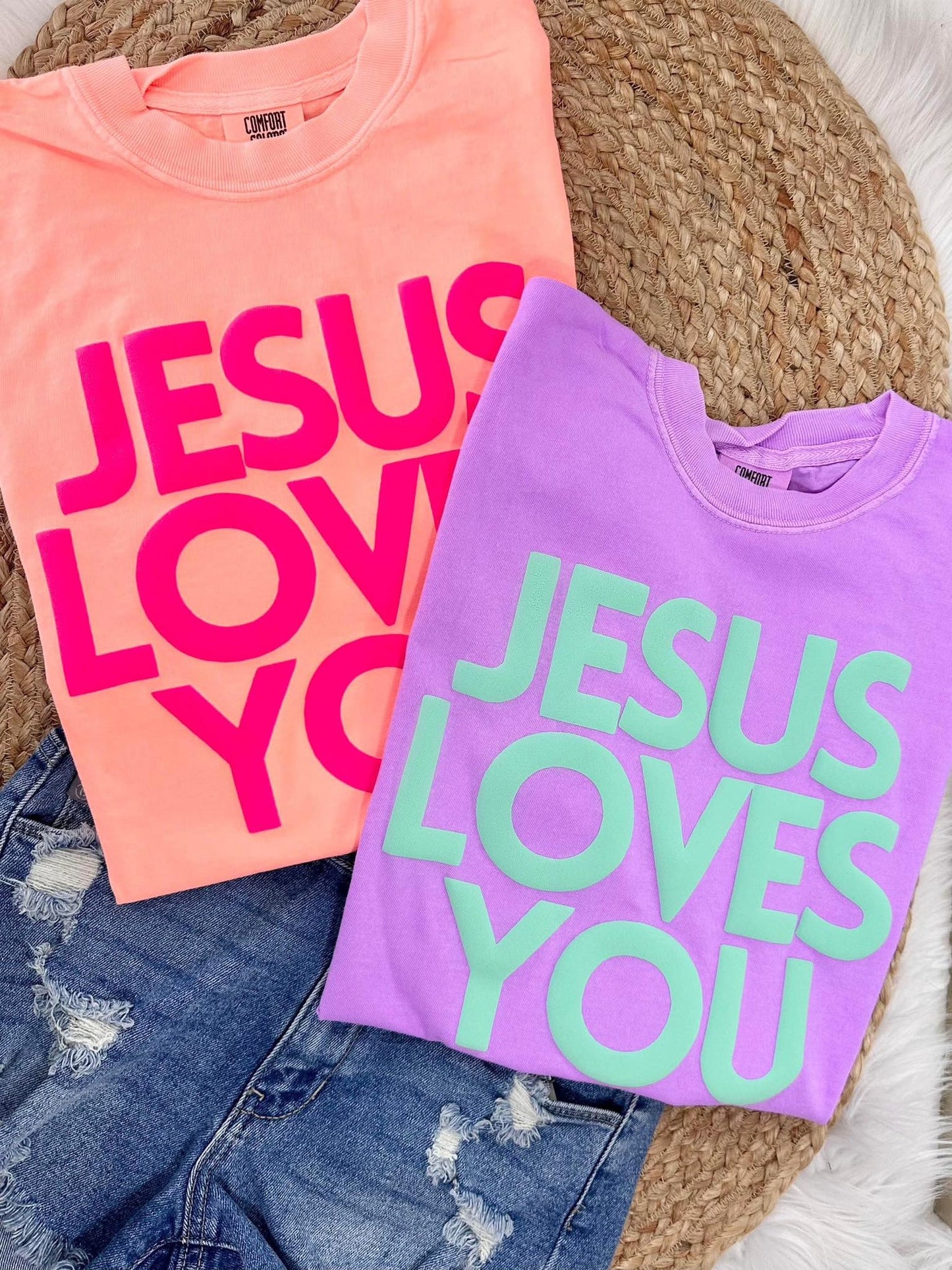 Jesus Loves You Neon Puff Tee | Comfort Colors Graphic Tee