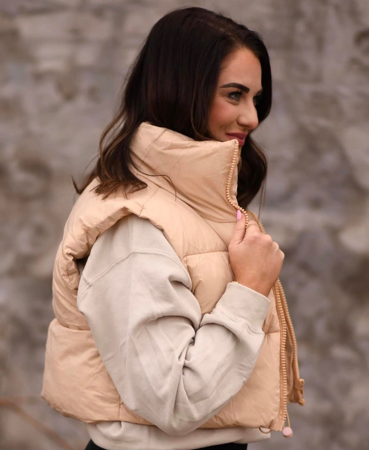 RTS Tan Cropped Puffer Vest