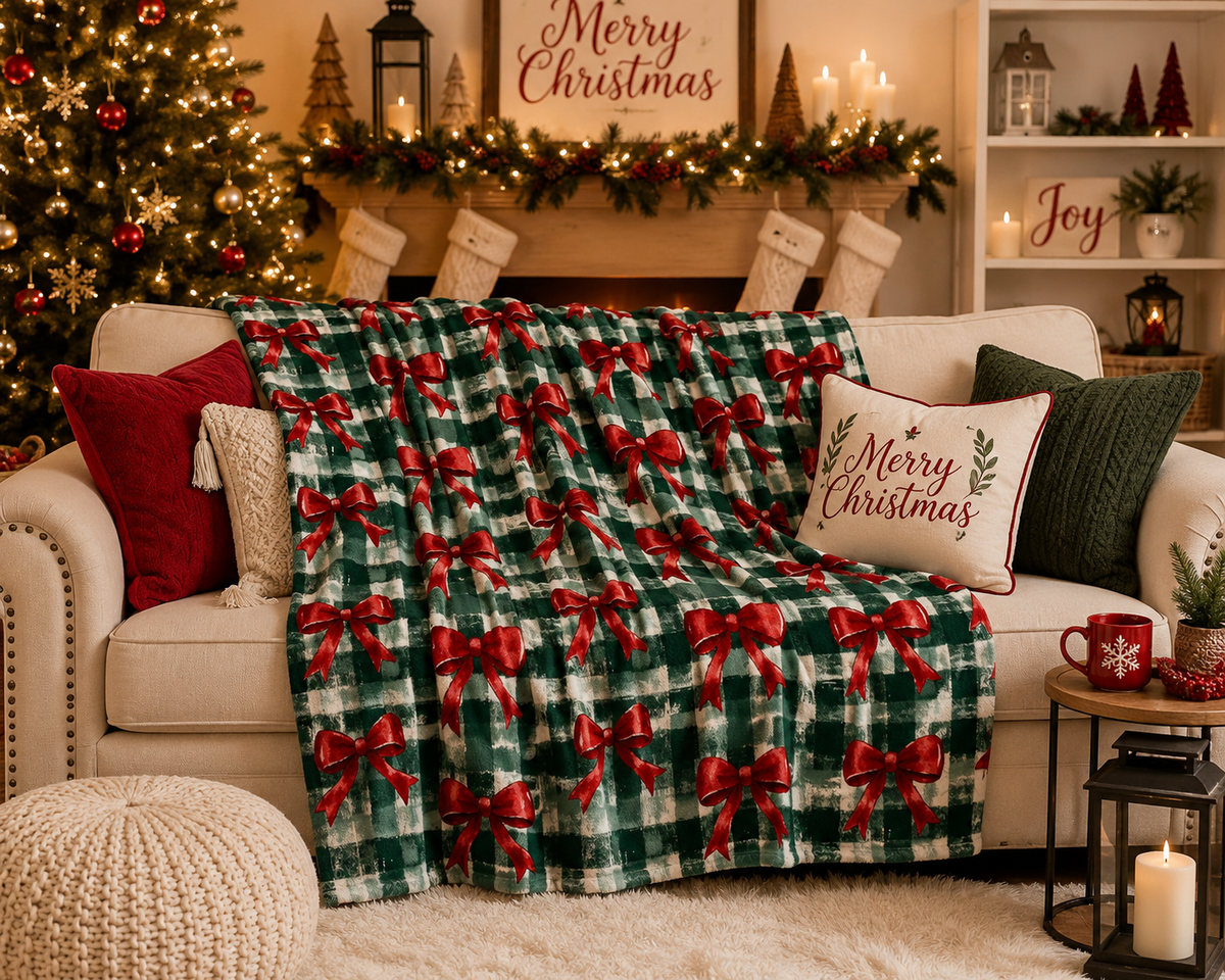 Christmas Bows Blanket *READY TO SHIP*