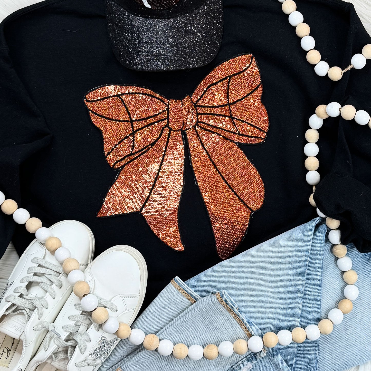 Sequins Basketball Bow Patch Tee