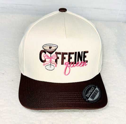 Caffeine Queen Embroidered Tan and Brown Trucker Hat