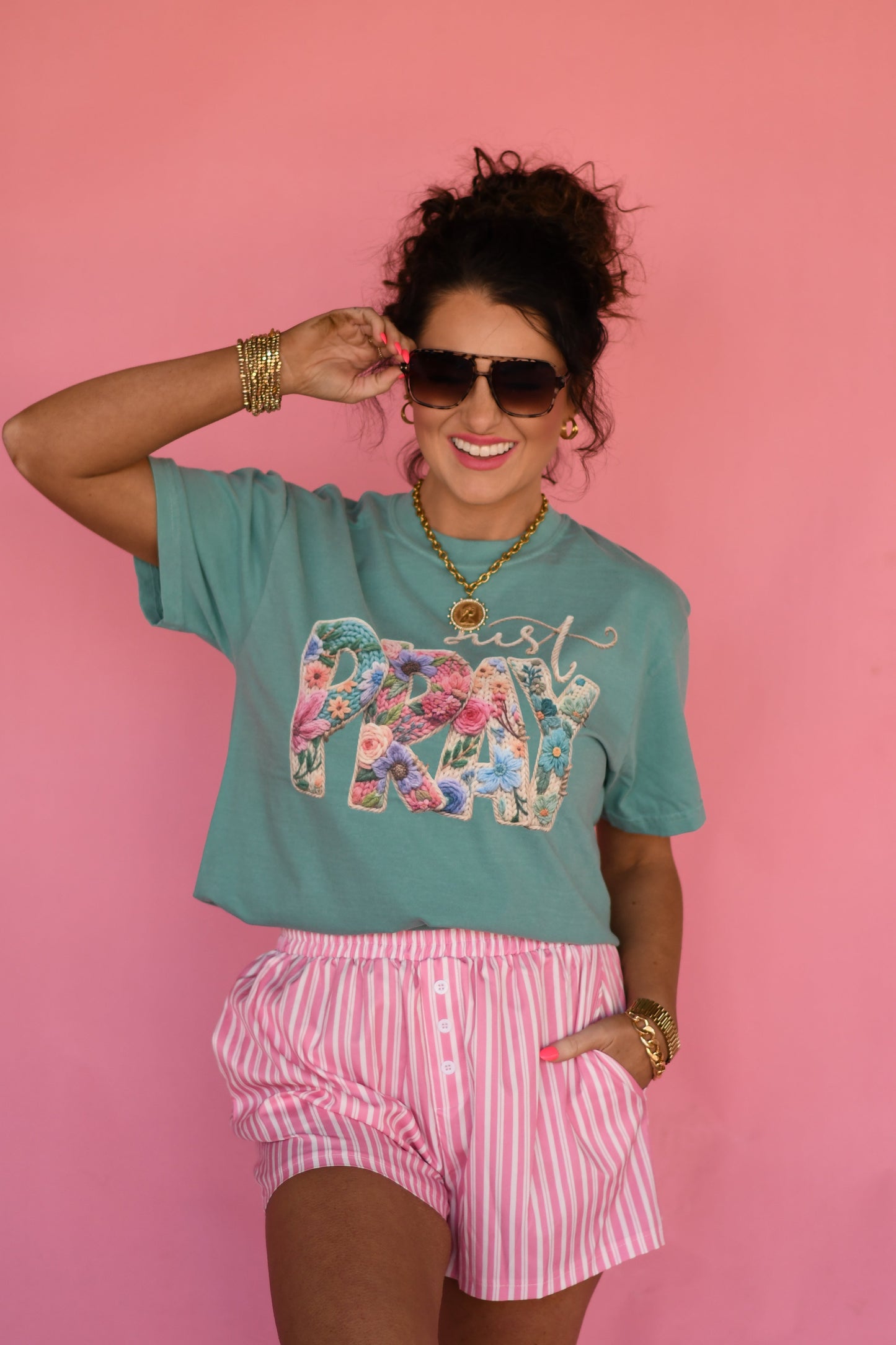 Just Pray Floral Rope Tee