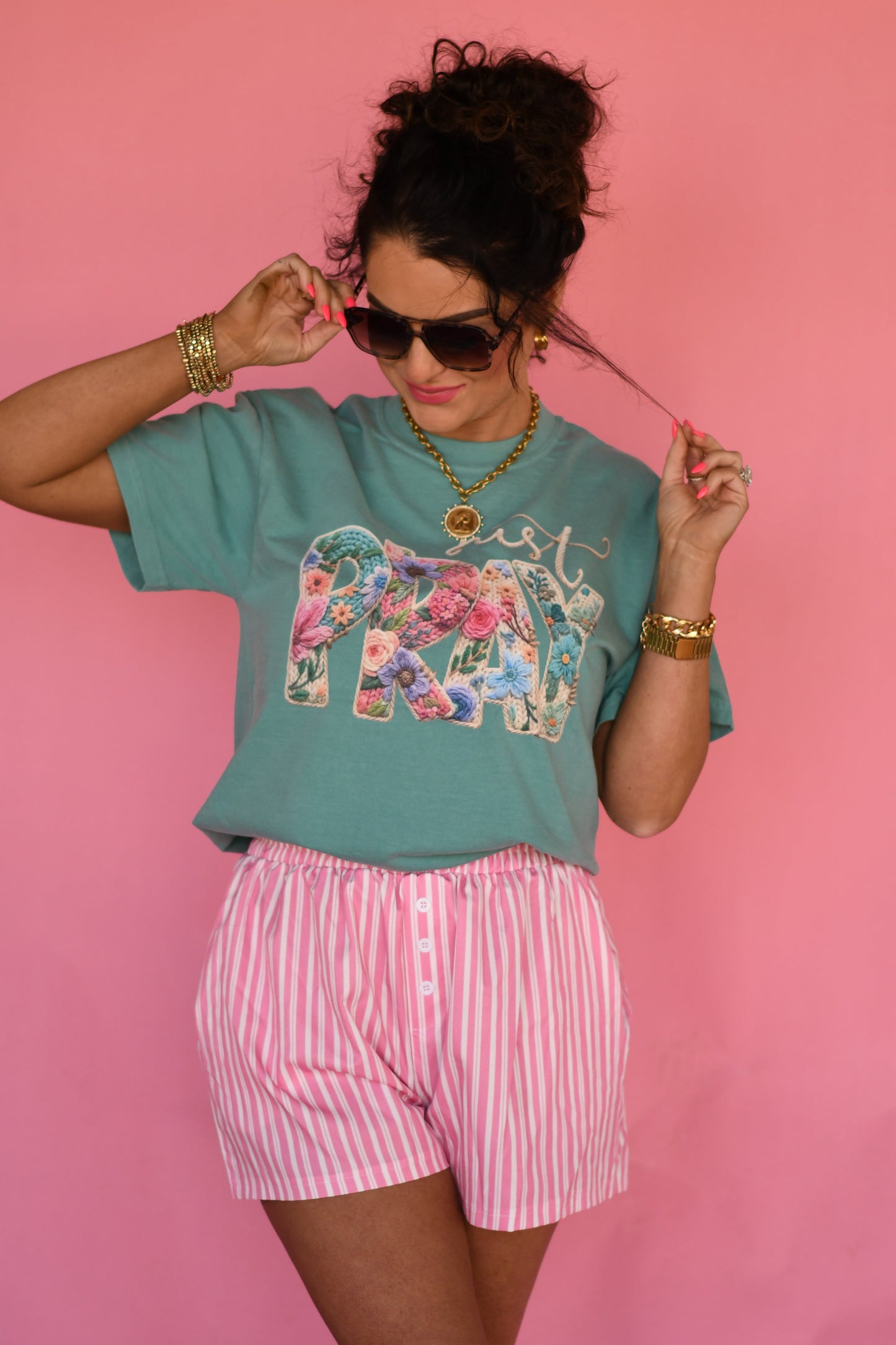 Just Pray Floral Rope Tee