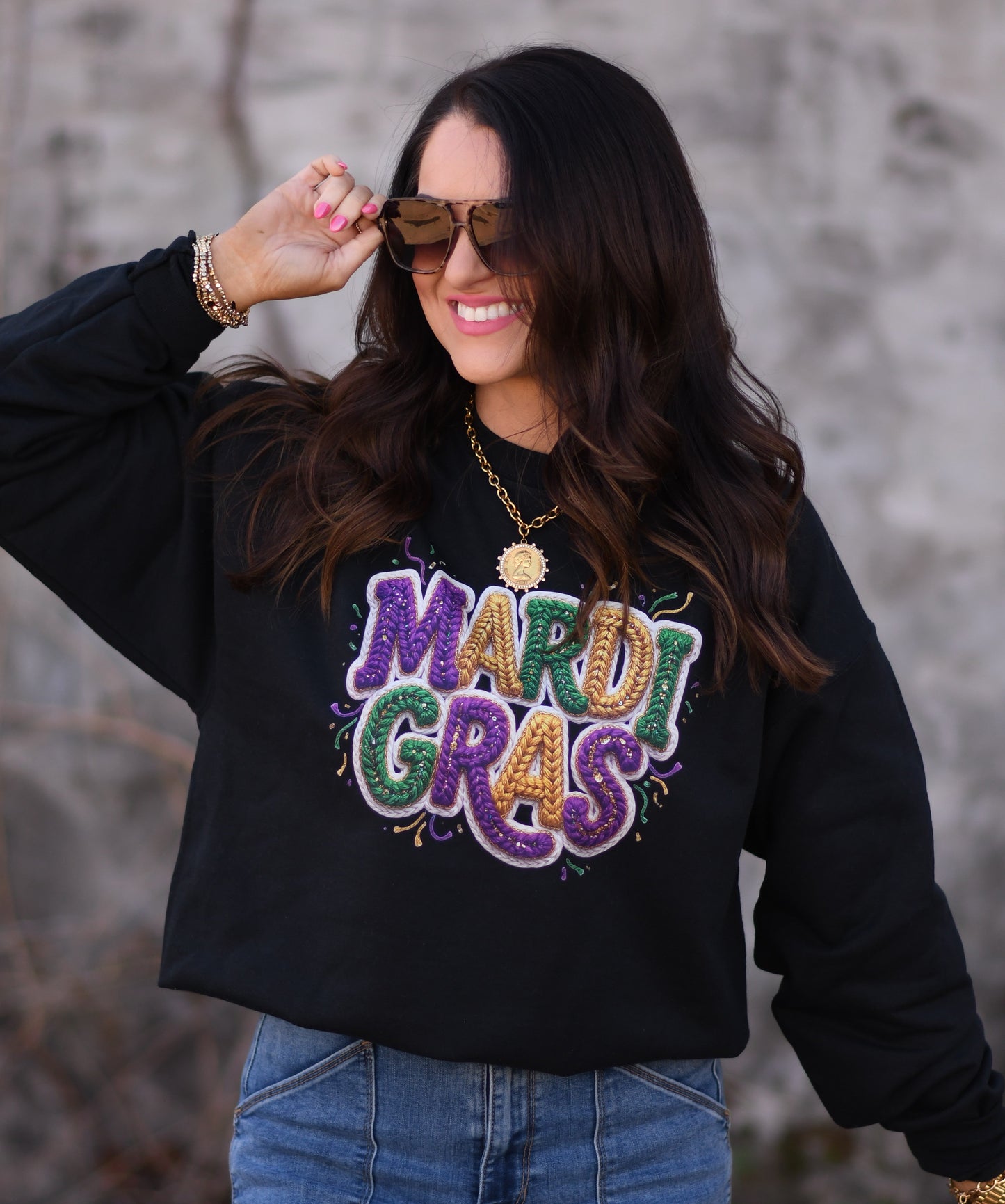 Mardi Gras Faux Yarn Confetti Sweatshirt