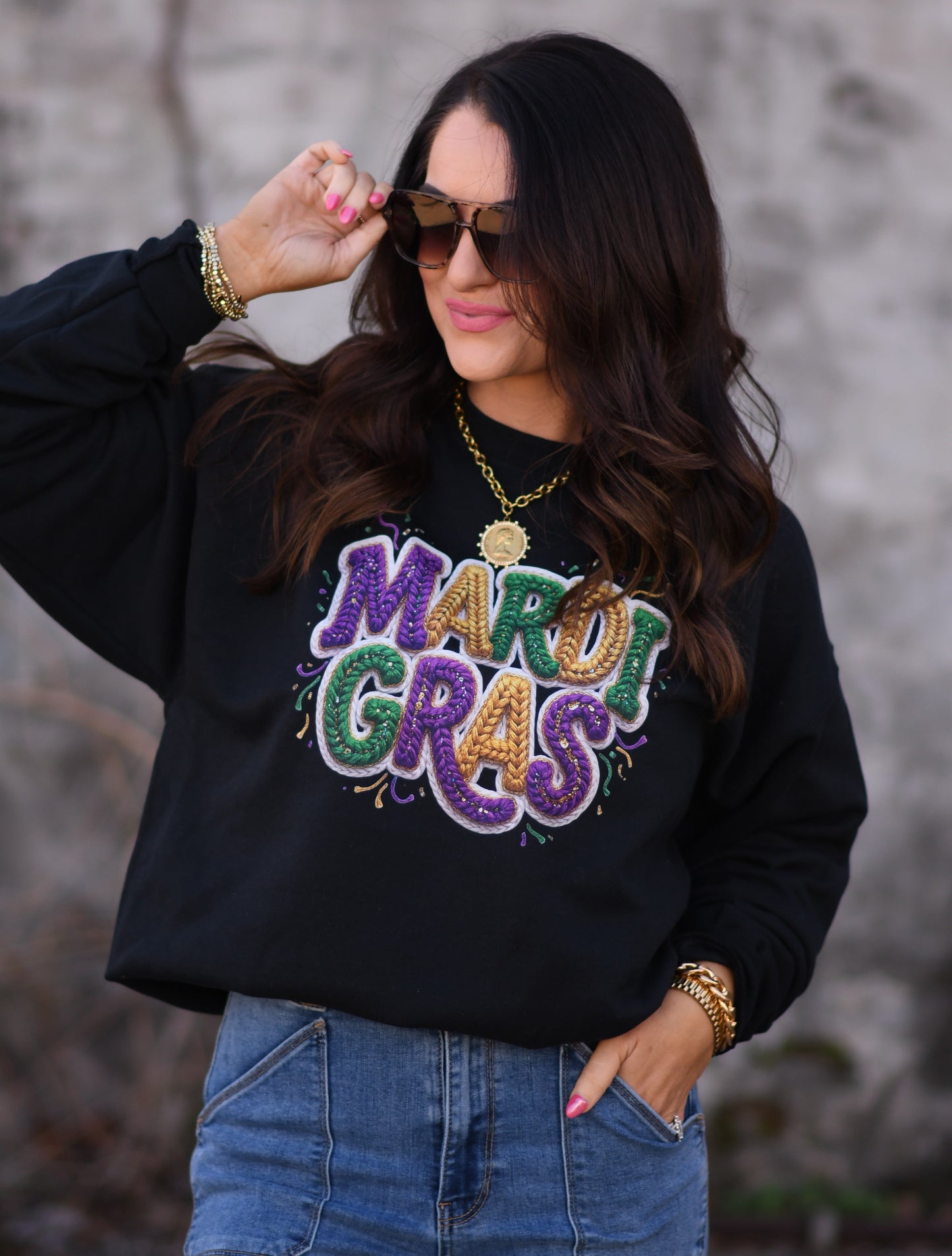 Mardi Gras Faux Yarn Confetti Sweatshirt