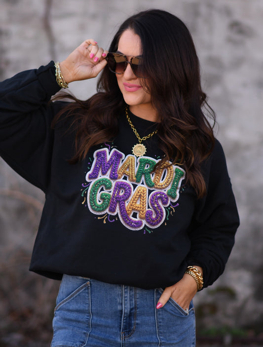 Mardi Gras Faux Yarn Confetti Sweatshirt