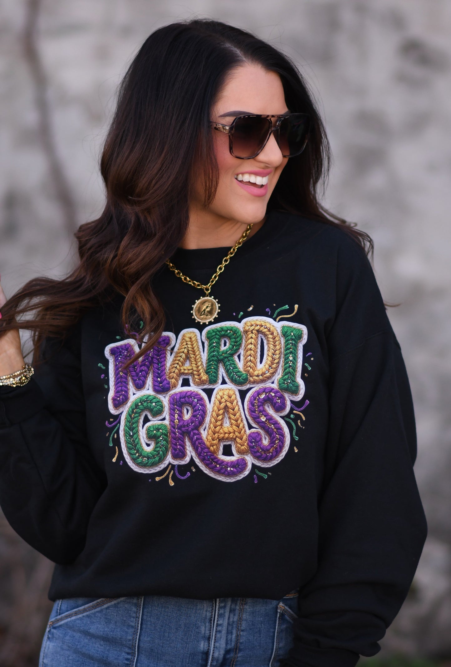 Mardi Gras Faux Yarn Confetti Sweatshirt