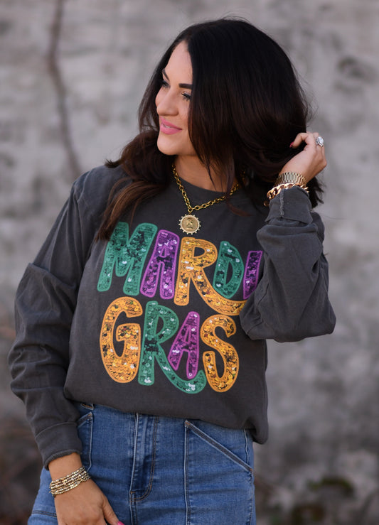 Mardi Gras Faux Sequins Tee/Long Sleeve Tee