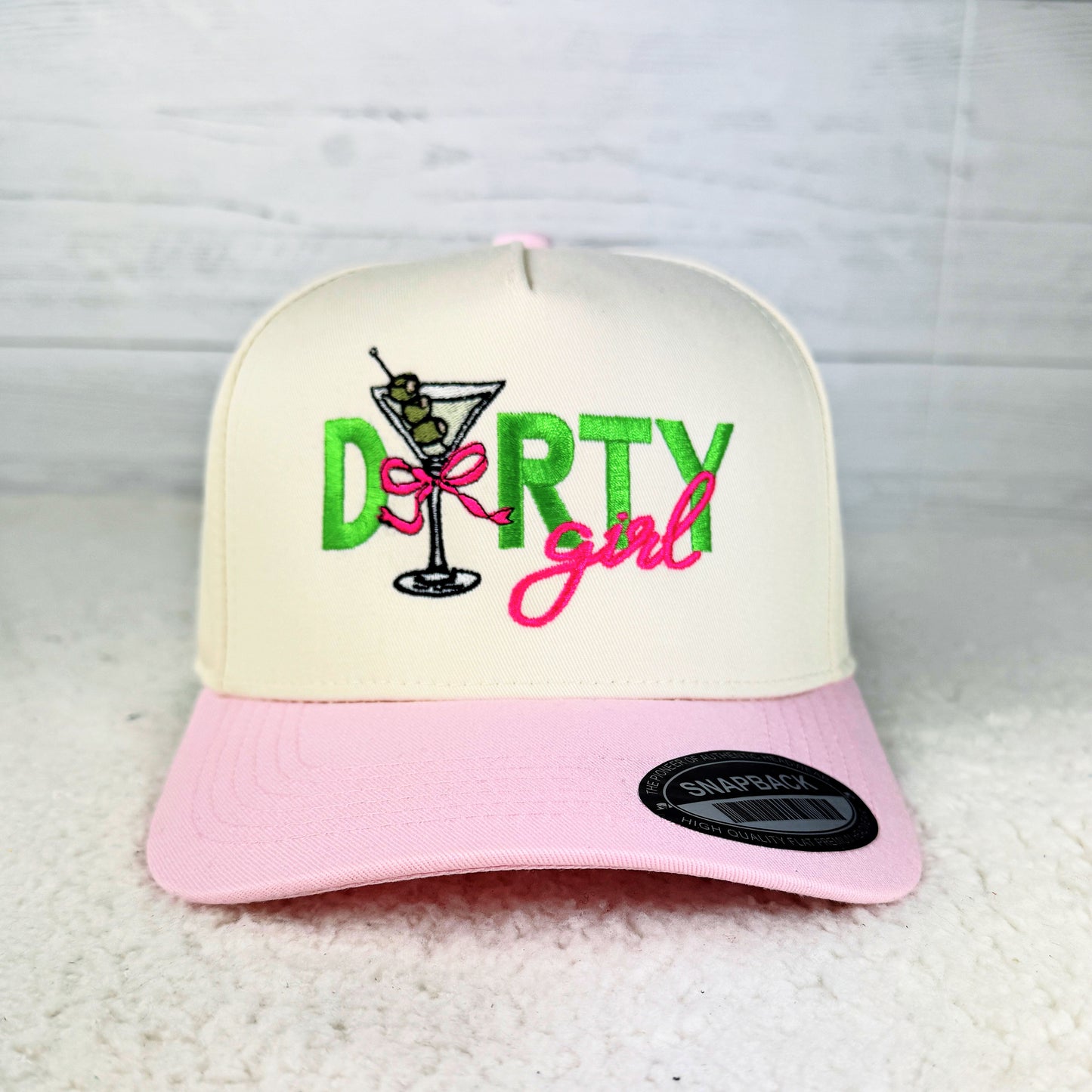 Dirty Girl Embroidered Tan and Light Pink Trucker Hat