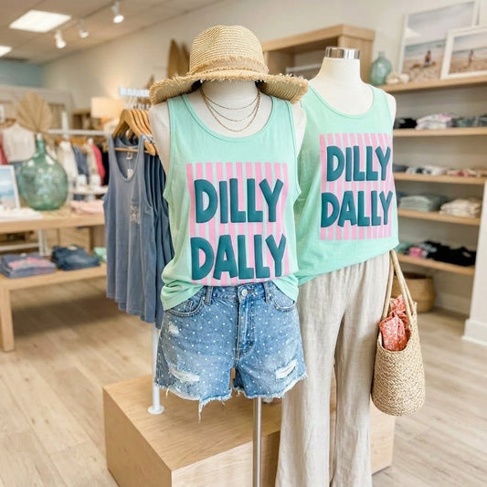 Dilly Dally Puff Tank | Summer Striped Graphic Tank