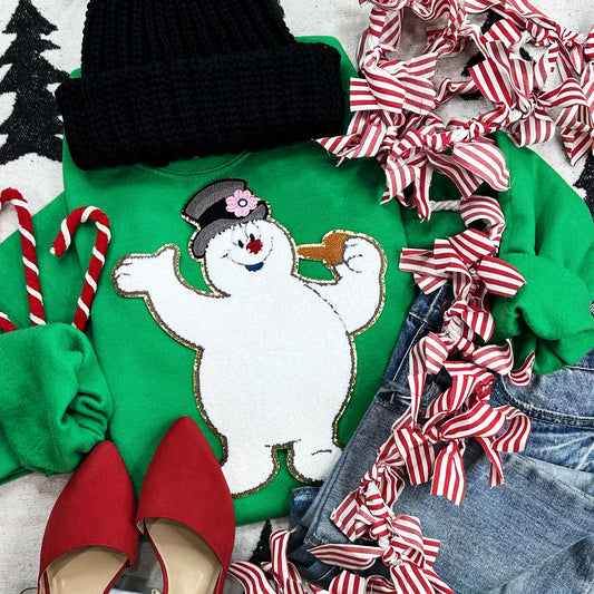 Frosty Chenille Patch Christmas | Crewneck Sweatshirt