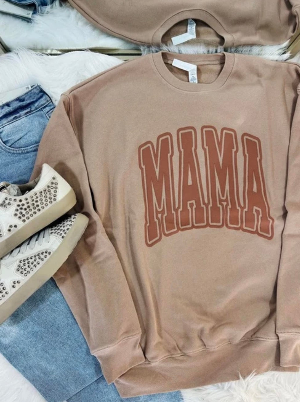 MAMA ARCHED VARSITY PUFF SWEATSHIRT