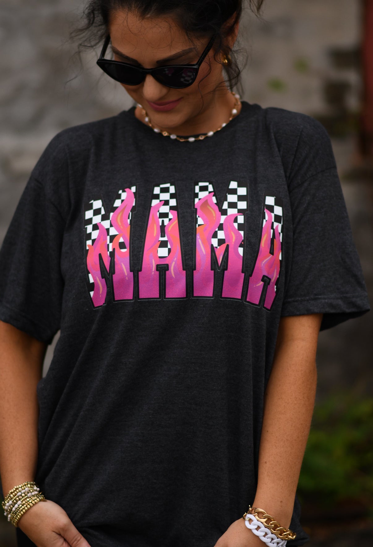 Mama Checkered Flames Tee