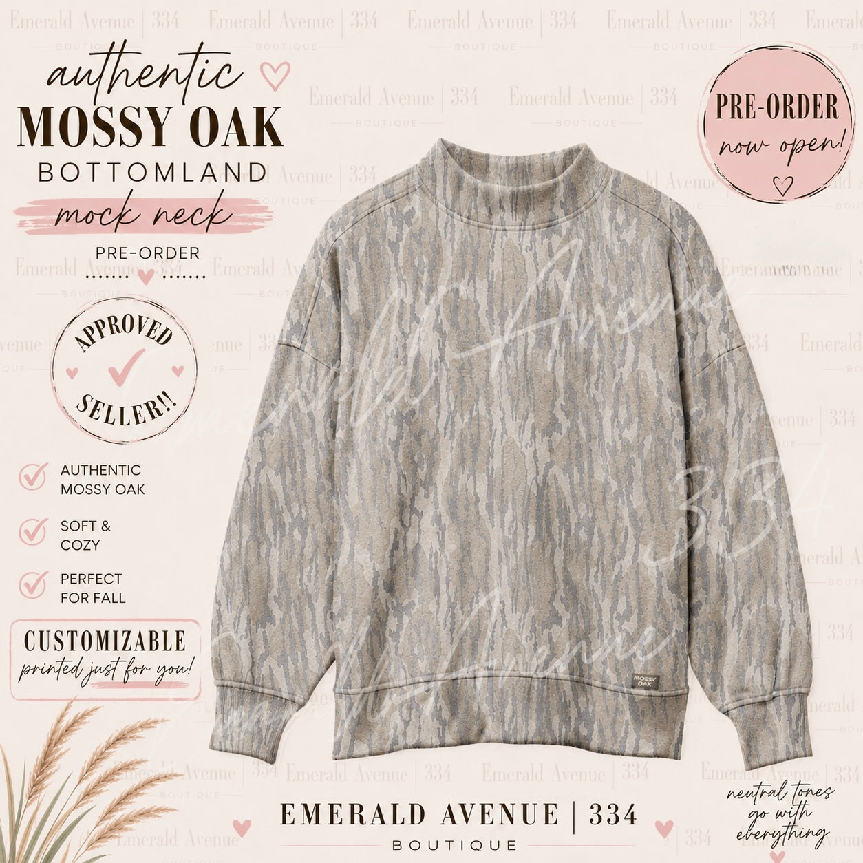 PREORDER | Authentic Mossy Oak Bottomland Mock Neck Sweatshirt