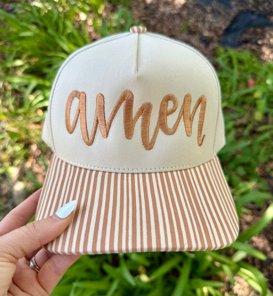 Amen Embroidered Stripe Trucker Hat | Neutral Faith Hat