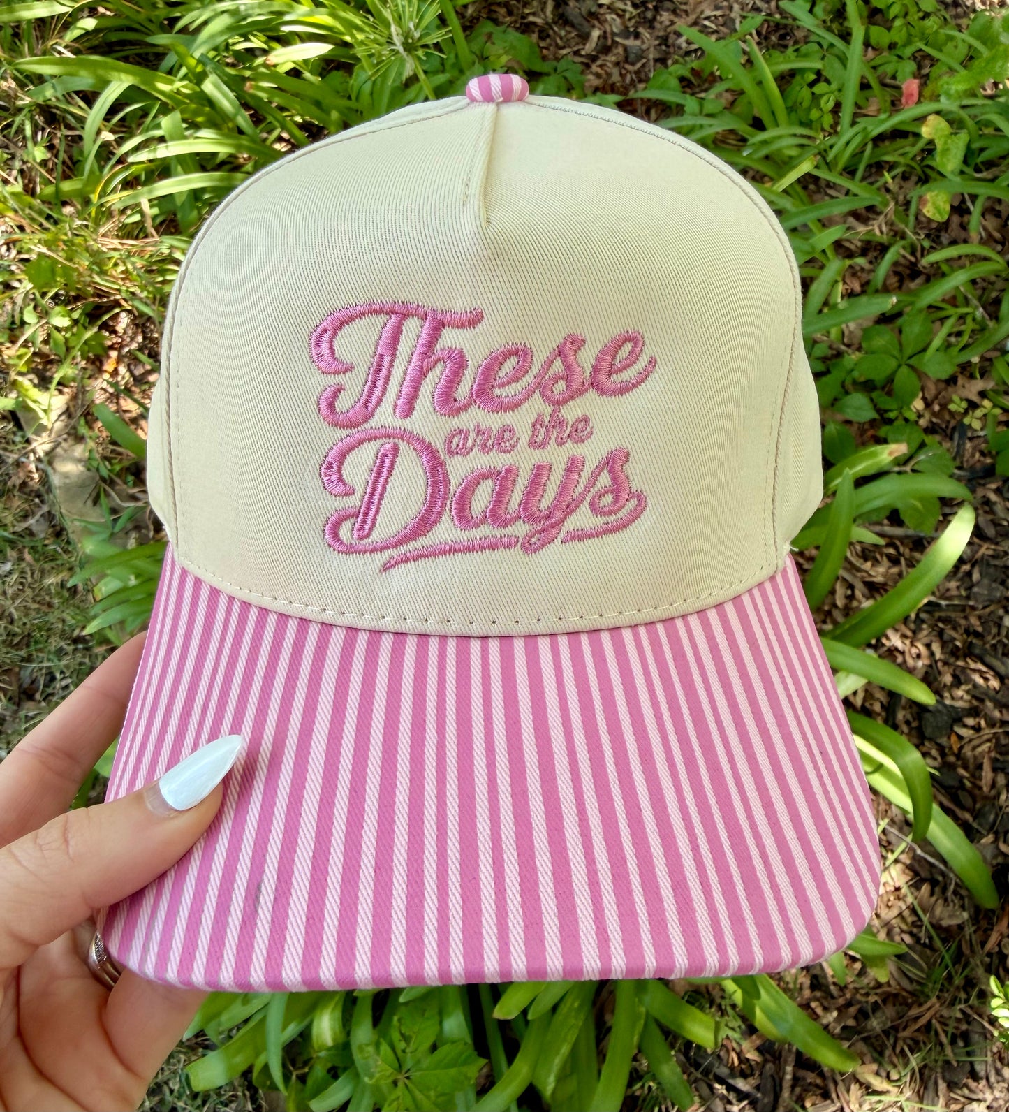 These Are the Days Embroidered Stripe Trucker Hat | Pink
