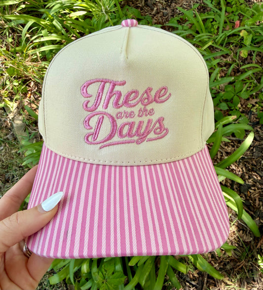 These Are the Days Embroidered Stripe Trucker Hat | Pink