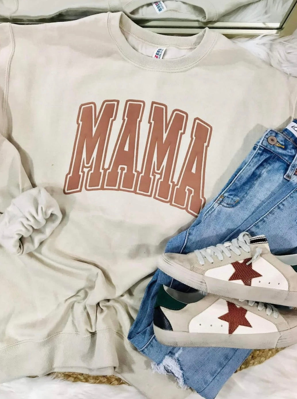 MAMA ARCHED VARSITY PUFF SWEATSHIRT