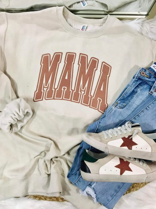 MAMA ARCHED VARSITY PUFF SWEATSHIRT