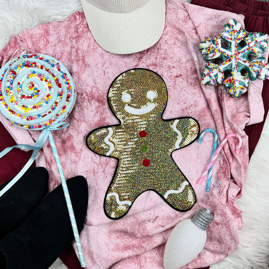 Sequin Gingerbread Man Christmas Tee | Clay Holiday Shirt