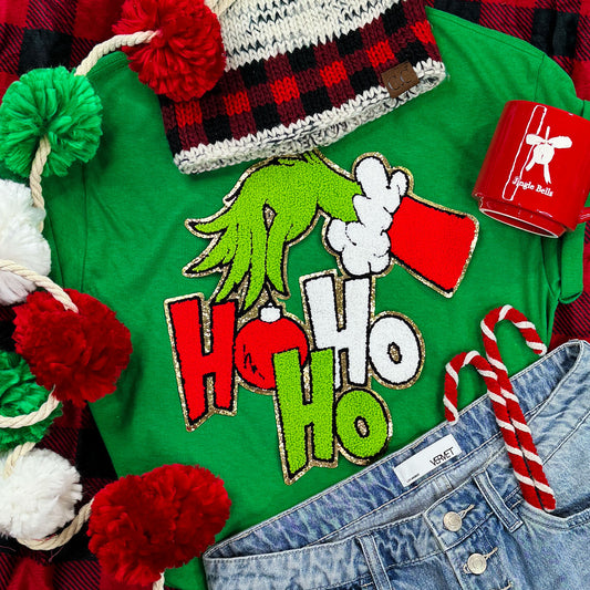 HO HO HO Green Guy Chenille Patch | Christmas Tee